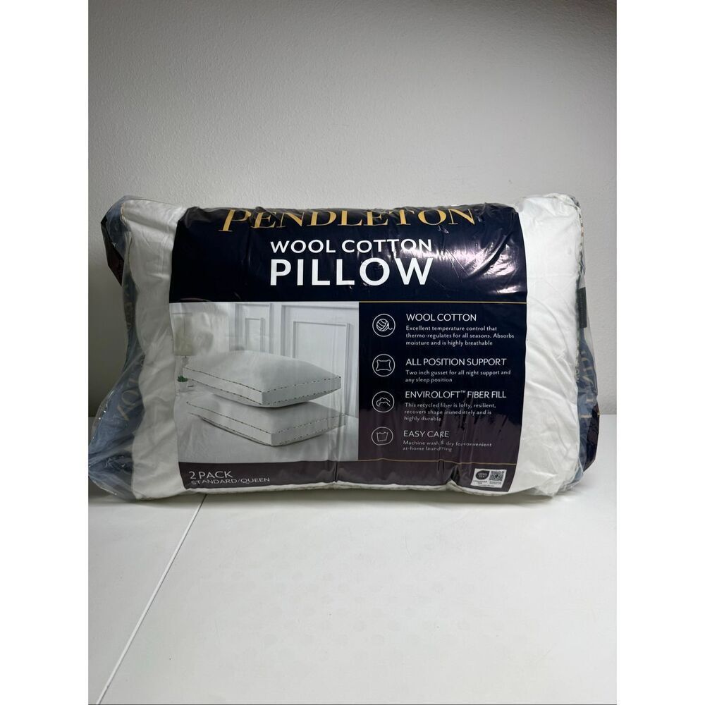 NWT Pendleton 2 Pillows Wool Cotton Temperature Control All Position Support - Picture 3 of 11